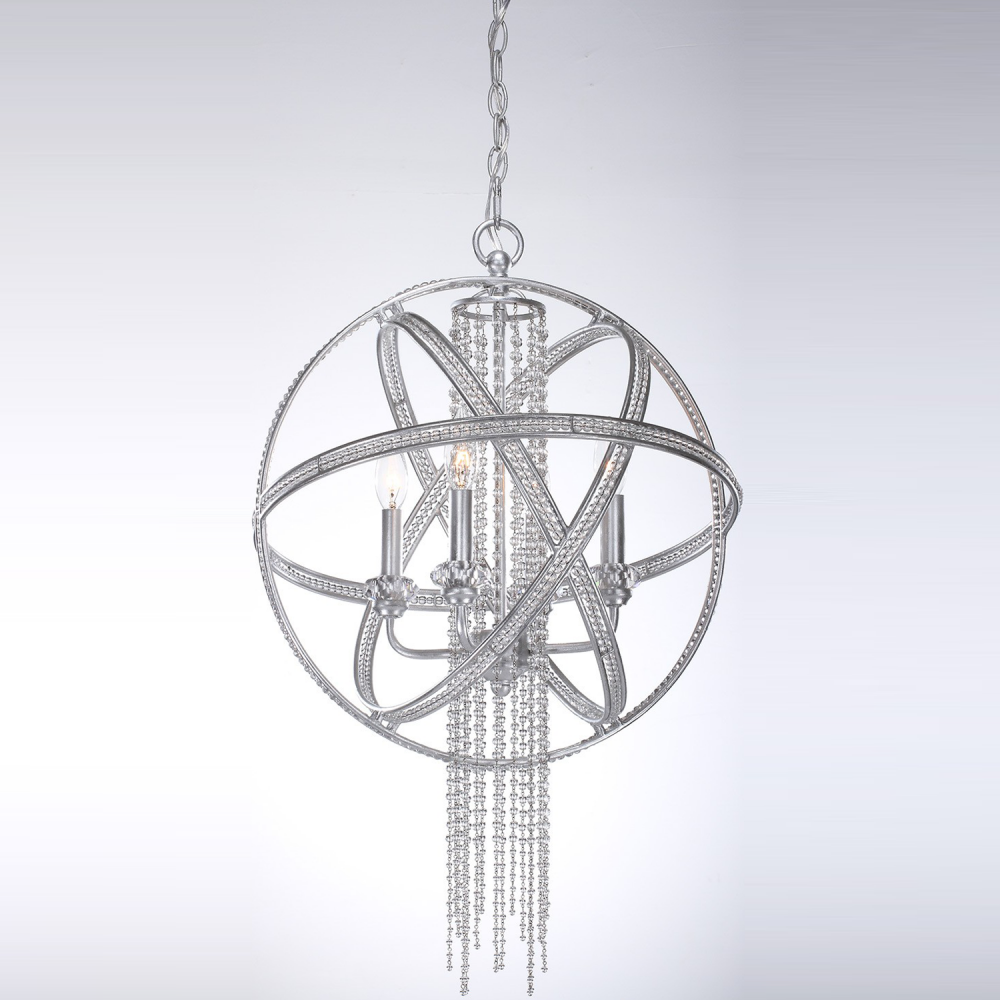 Cascade 18&#34; 4-Light, Orbital Crystal Chandelier in Silver Leaf