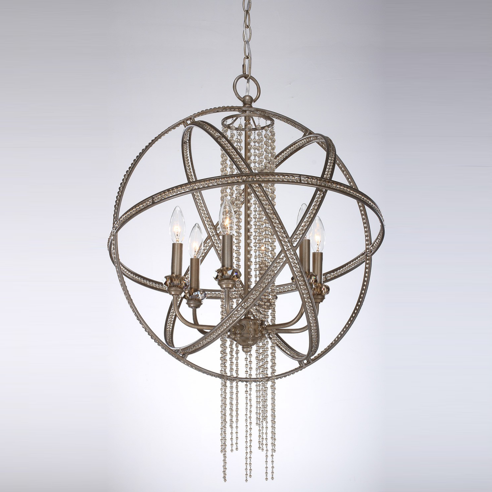 Cascade 22&#34; 6-Light, Orbital Crystal Chandelier in Burnished Silver