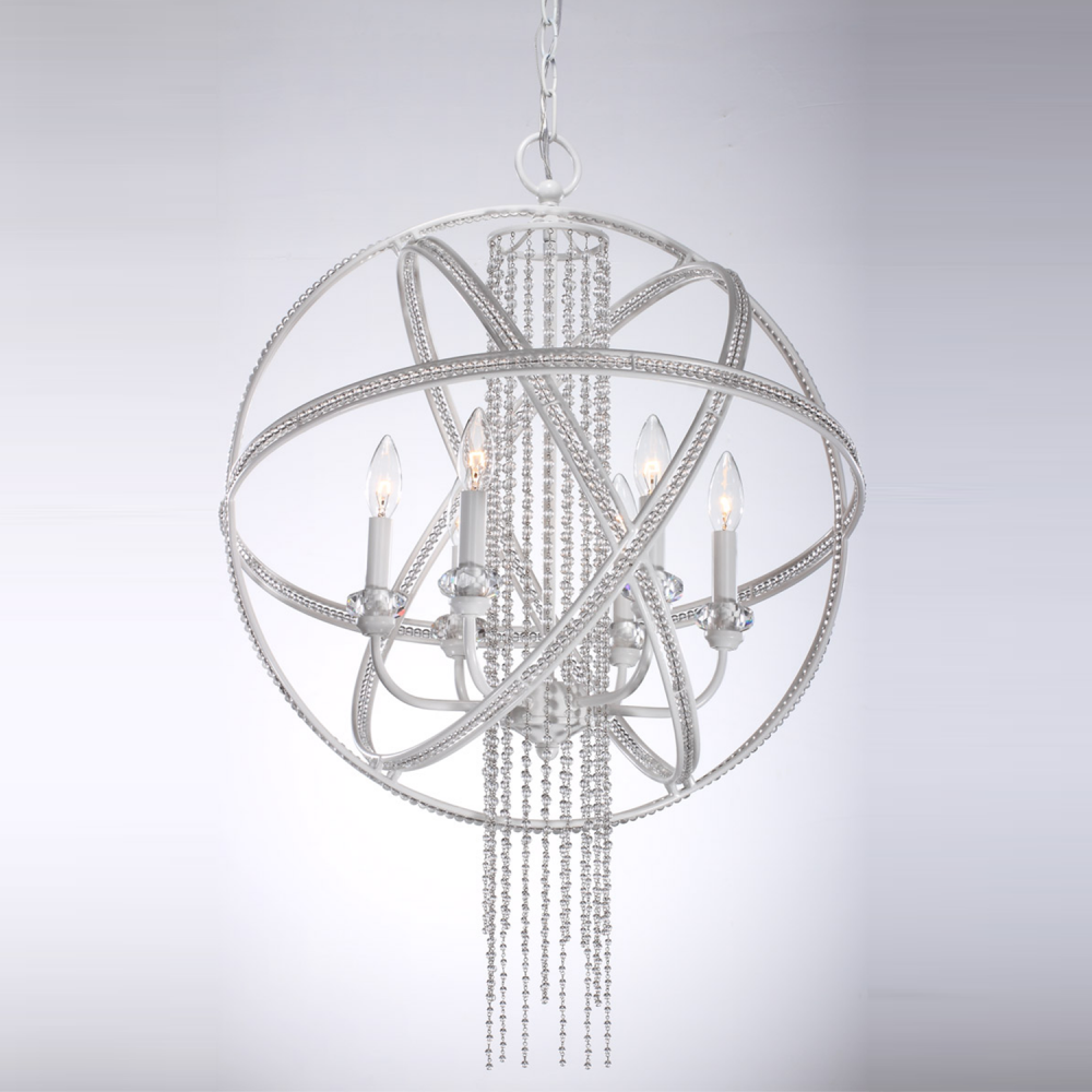 Cascade 22&#34; 6-Light, Orbital Crystal Chandelier in Satin White