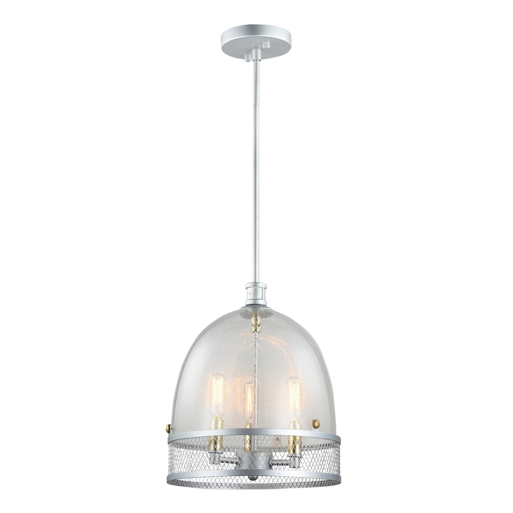Theia 11&#34; 3-Light, Boutique Glass Dome Pendant in Matte Silver