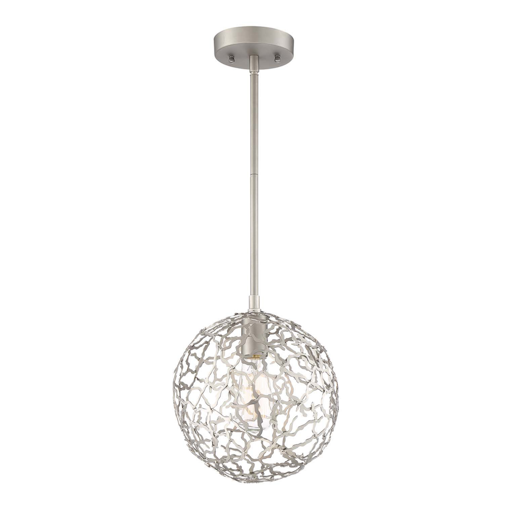 Helios 10&#34; 1-Light, Organic Globe Pendant in Satin Nickel