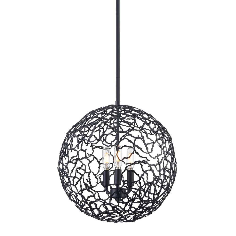 Helios 14&#34; 3-Light, Organic Globe Pendant in Matte Black