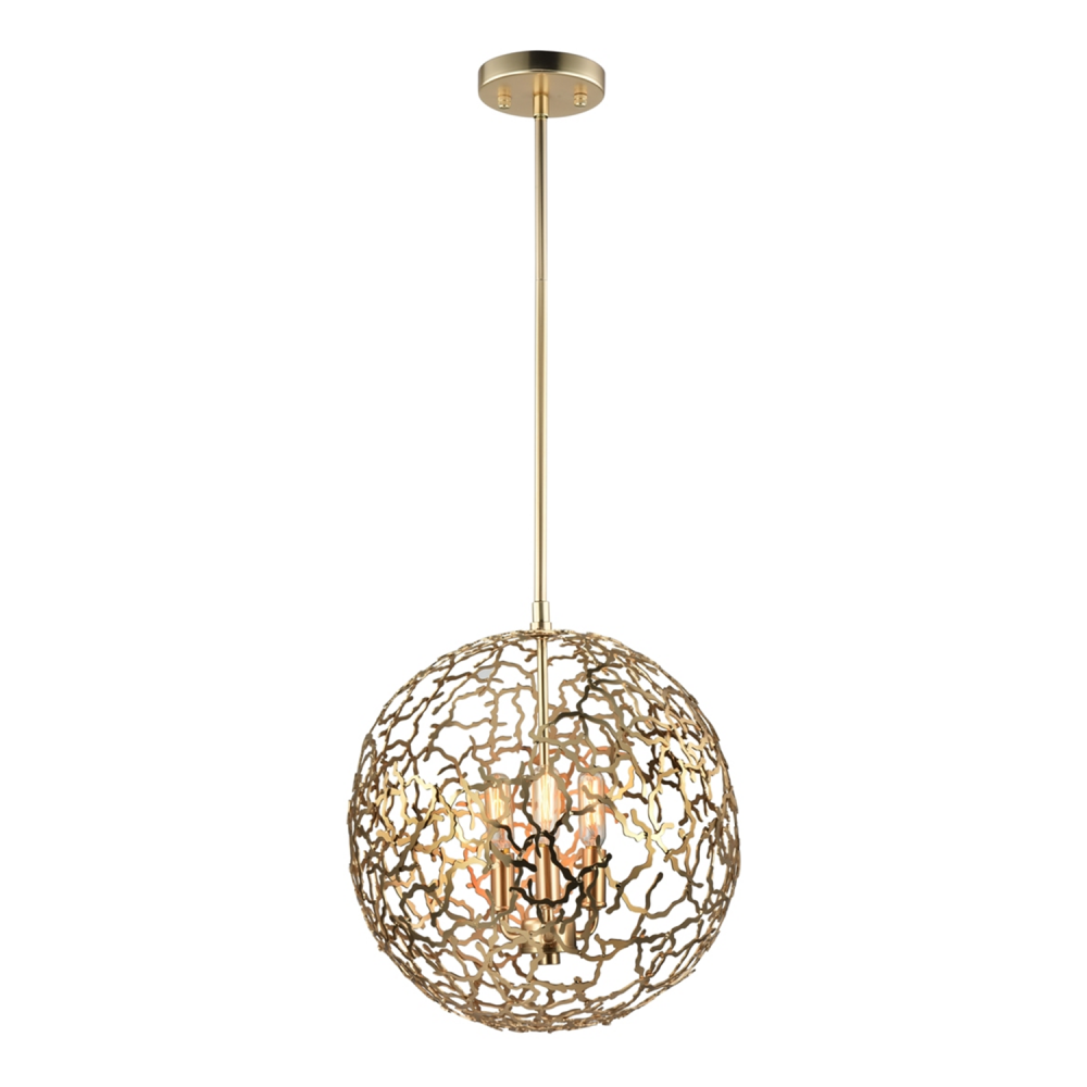 Helios 14&#34; 3-Light, Organic Globe Pendant in Satin Gold