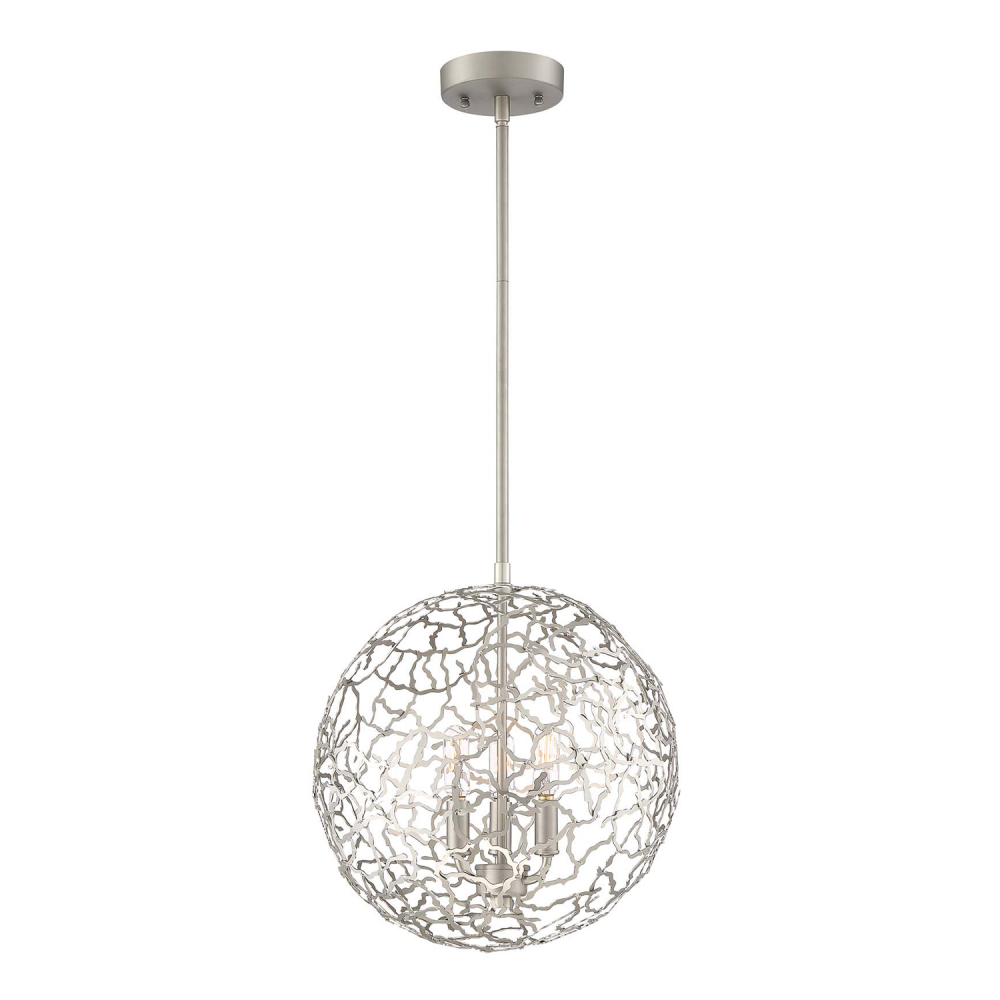 Helios 14&#34; 3-Light, Organic Globe Pendant in Satin Nickel