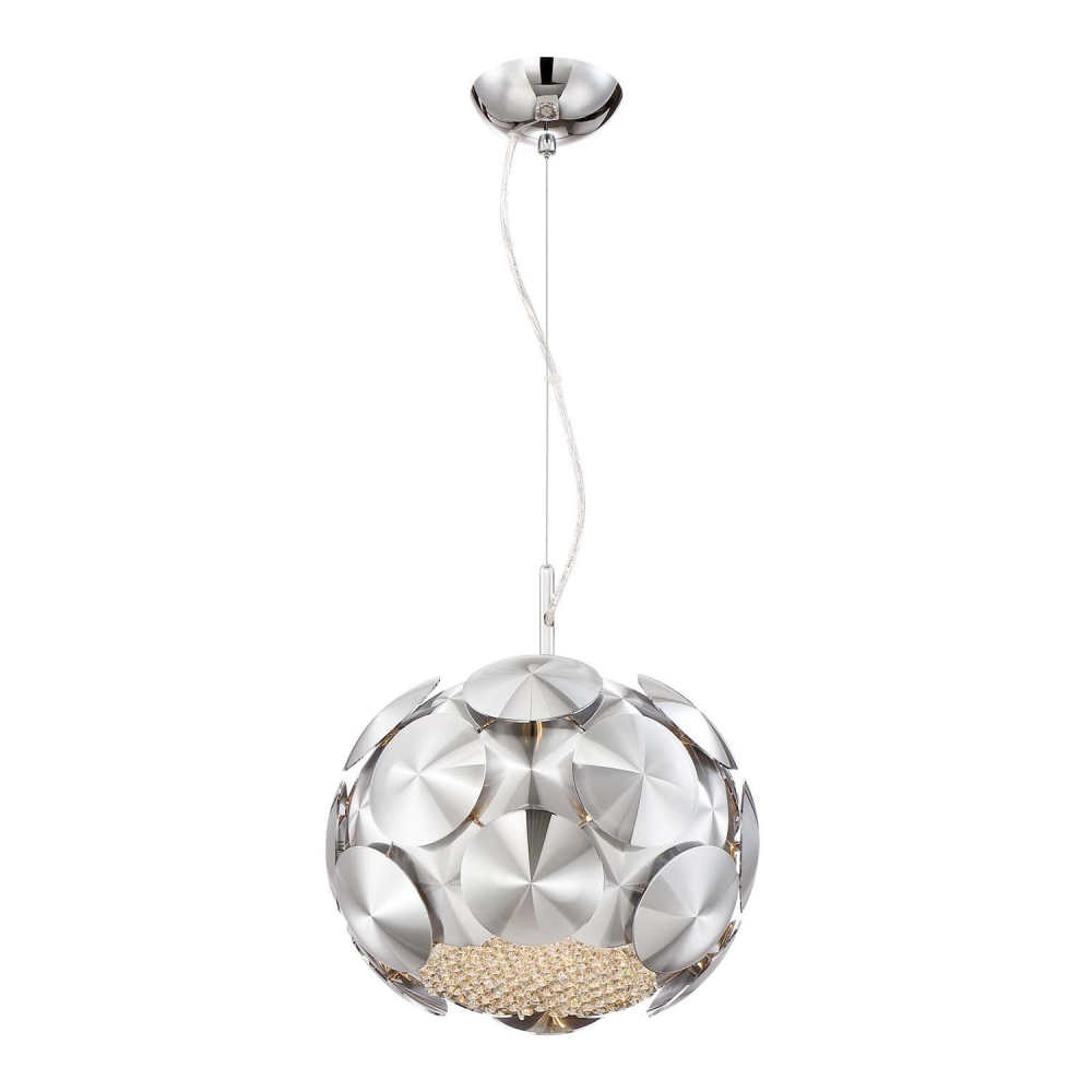 Crown 12&#34; 3-Light, Designer Globe Pendant in Chrome with Crushed Crystal