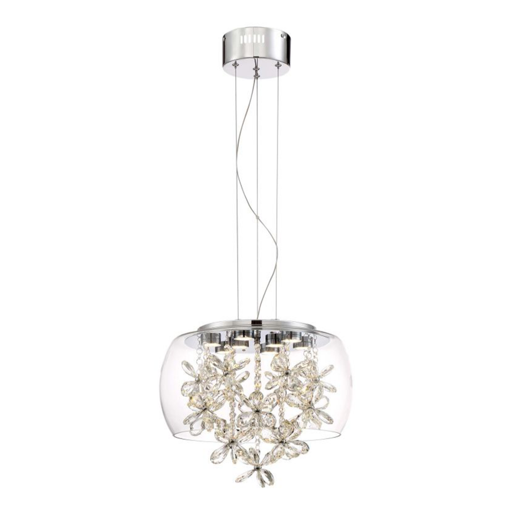 Destiny 16&#34; LED Crystal Pendant with Glass Shade & Aged Brass