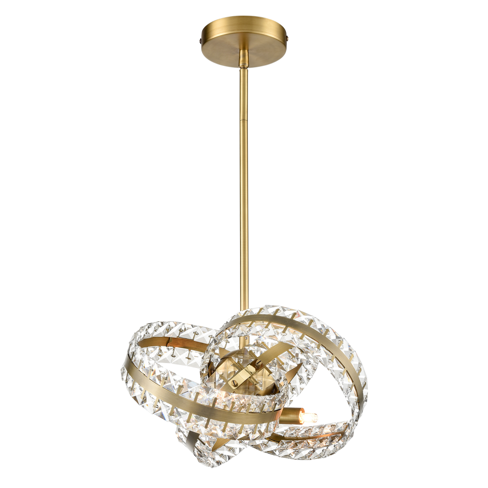 Knot 14&#34; 3-Light, Orbital Crystal Pendant in Aged Brass
