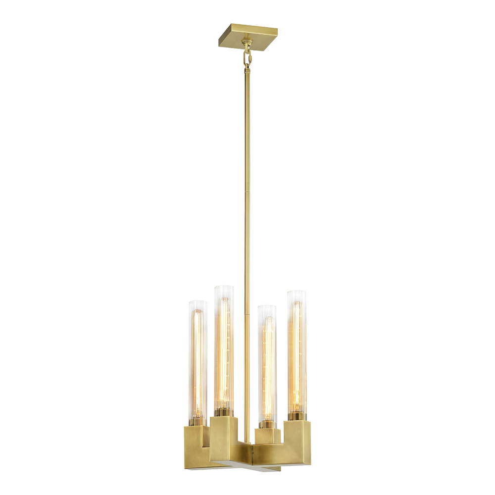 Placid 12&#34; 4-Light, Fluted Glass Square Pendant in Aged Brass
