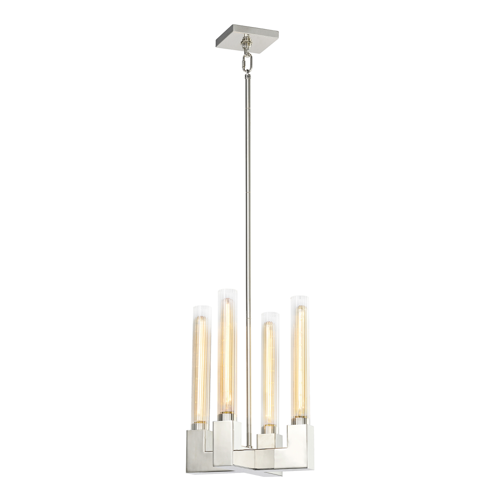 Placid 12&#34; 4-Light, Fluted Glass Square Pendant in Polished Nickel