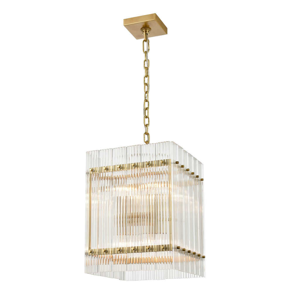 Allure 13&#34; 8-Light, Square Fluted Glass Pendant Light in Aged Brass
