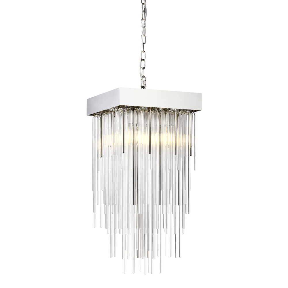 Waterfall 12&#34; 4-Light, Square Glass Pendant in Polished Nickel
