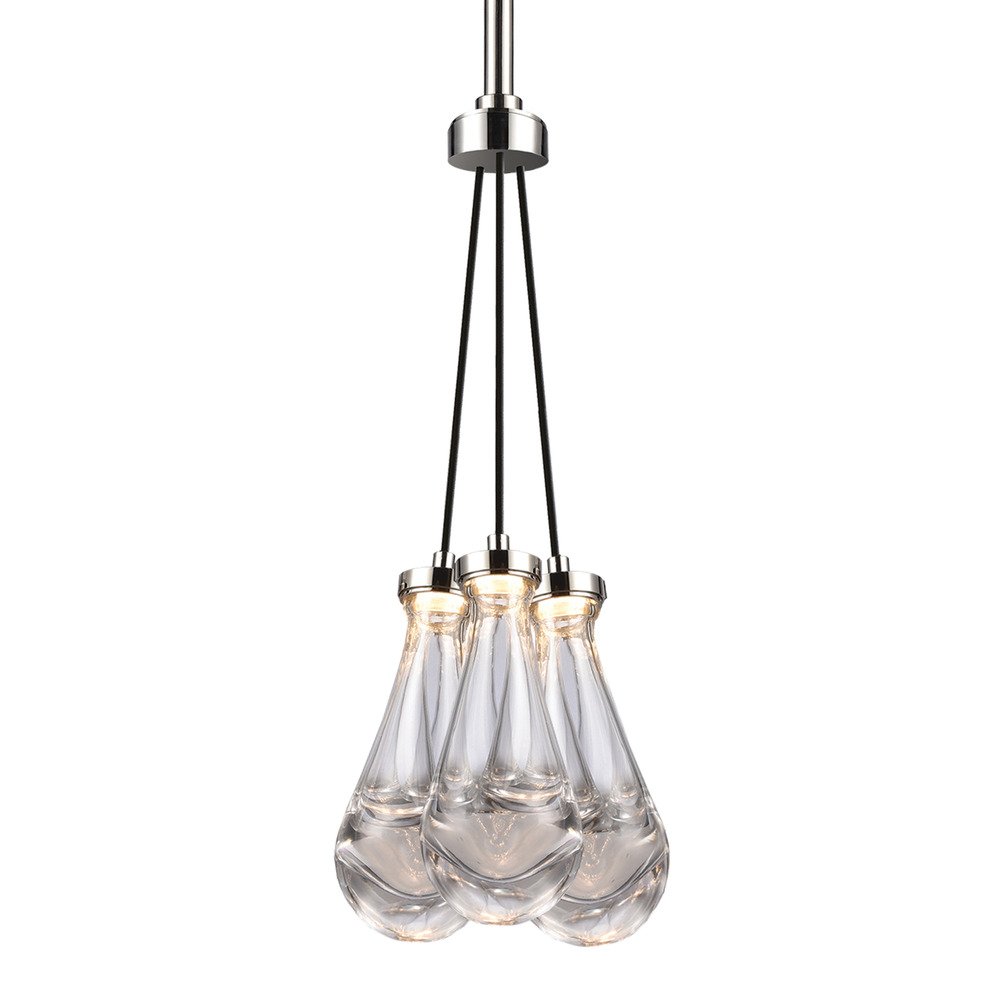 Vaso 11&#34; Water Drop LED 3-Light Cluster Multi-Pendant in Polished Nickel
