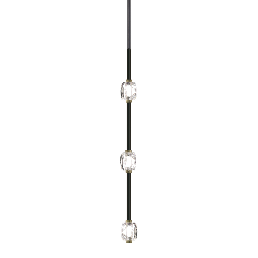 Diamante 28&#34; LED 3-Light, Vertical Crystal Pendant in Oxide Black & Brass