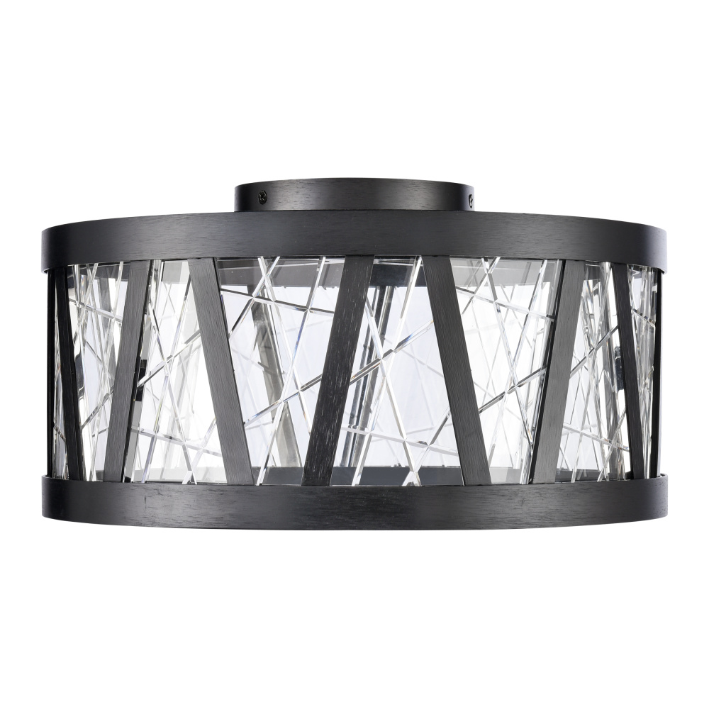 Lucus 15&#34; LED Crystal Drum Semi-Flush in Satin Brushed Black