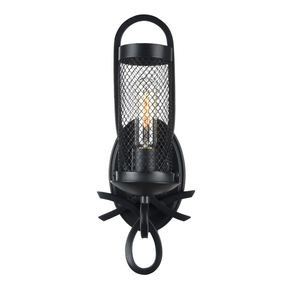 Kenosha 1-Light Rustic Iron Wall Sconce In Black