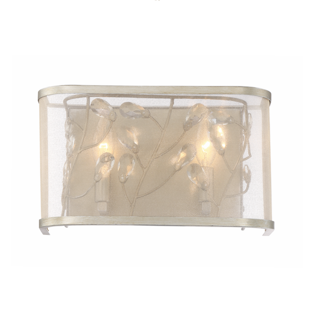 Vine 6&#34; 2-Light, Organza Shade Crystal Wall Sconce in Silver