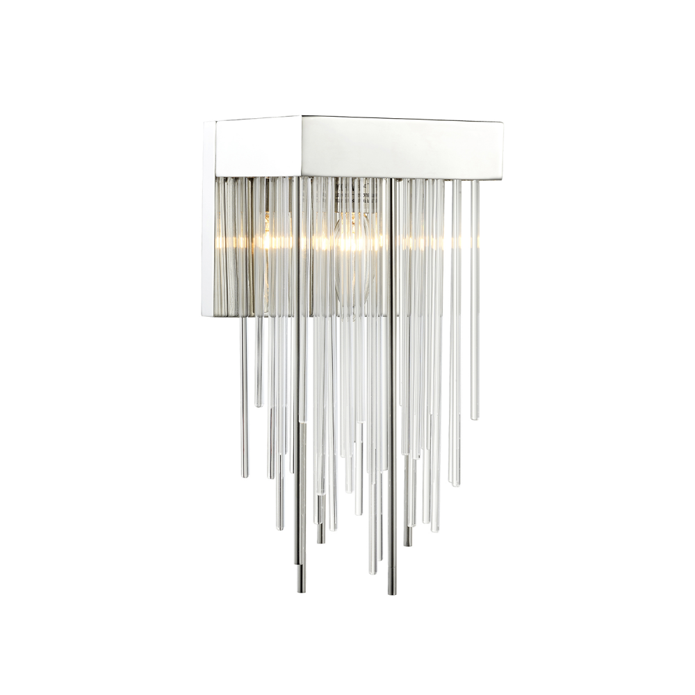 Waterfall 1-Light, Vertical Glass Wall Sconce in Polished Nickel