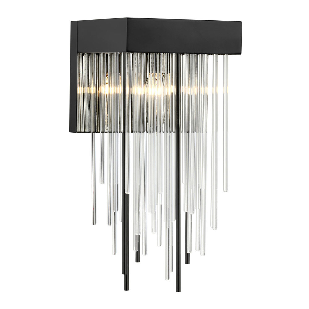Waterfall 1-Light, Vertical Glass Wall Sconce in Satin Brushed Black