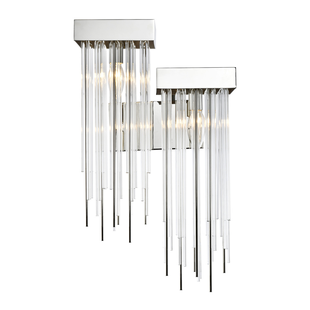 Waterfall 2-Light, Right Cityscape Glass Wall Sconce in Satin Black