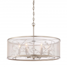 ZEEV Lighting CD10201-6-BNS - Vine 21" 6-Light, Organza Drum Shade Crystal Pendant in Silver