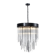 ZEEV Lighting CD10420-9-SBB - Waterfall 24" 9-Light, Round Glass Chandelier in Satin Brushed Black
