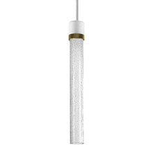 ZEEV Lighting P11702-LED-MW-K-AGB-G6 - Zigrina 18" Crackled Glass LED Pendant in White and Brass Knurled Ring