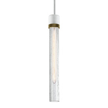 ZEEV Lighting P11706-E26-MW-K-AGB-G6 - Zigrina 18" Crackled Glass E26 Pendant in White with Knurled Ring in Brass