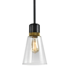 ZEEV Lighting P11708-E26-SBB-K-AGB-G16 - Zigrina Glass Bell E26 Pendant in Black with Knurled Ring in Brass