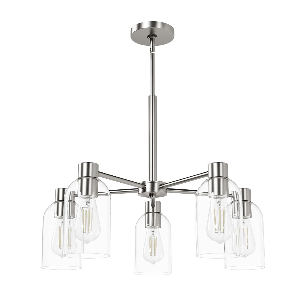 Hunter Lochemeade Brushed Nickel with Clear Glass 5 Light Chandelier Ceiling Light Fixture