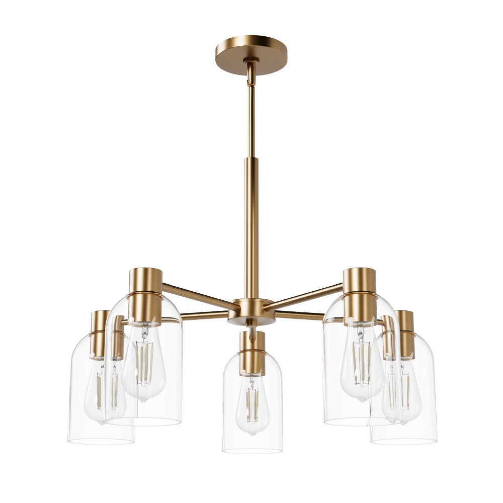 Hunter Lochemeade Alturas Gold with Clear Glass 5 Light Chandelier Ceiling Light Fixture