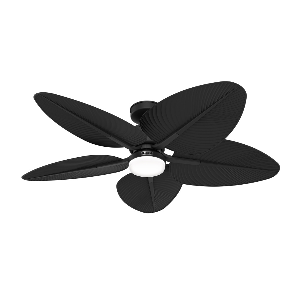 Hunter 52 inch Tropic View Matte Black Damp Rated Ceiling Fan with LED Light Kit and Wall Control