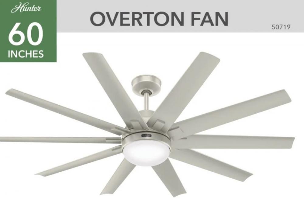 Hunter 60 inch Overton ENERGY STAR® Matte Nickel Damp Rated Ceiling Fan with LED Lt Kit
