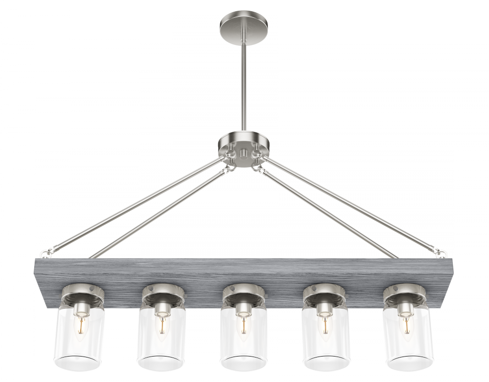 Hunter Devon Park Brushed Nickel and Grey Wood with Clear Glass 5 Lt Chandelier Ceiling Lt Fixture