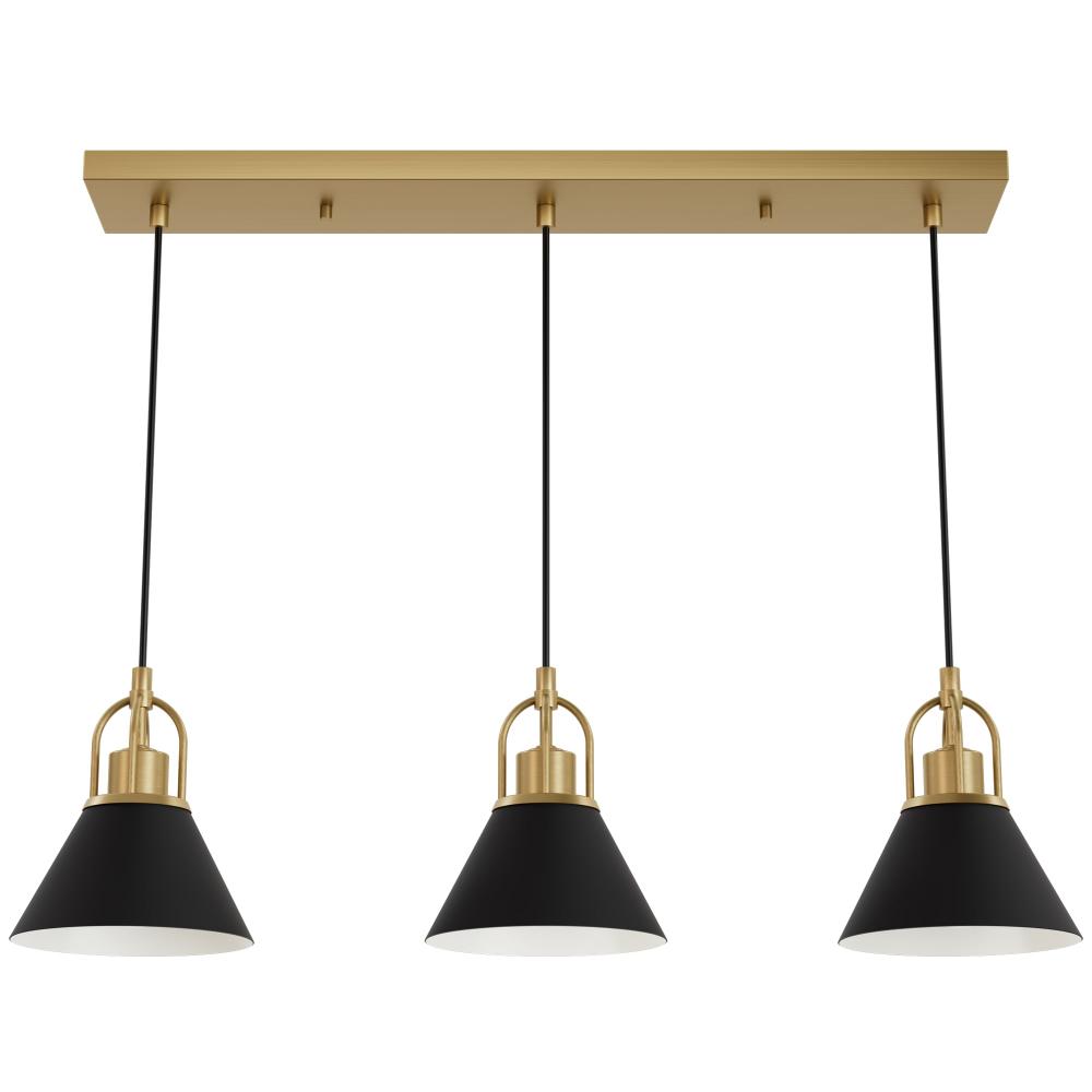 Hunter Carrington Isle Luxe Gold and Flat Matte Black 3 Lt Medium Pendant Cluster Ceiling Lt Fixture