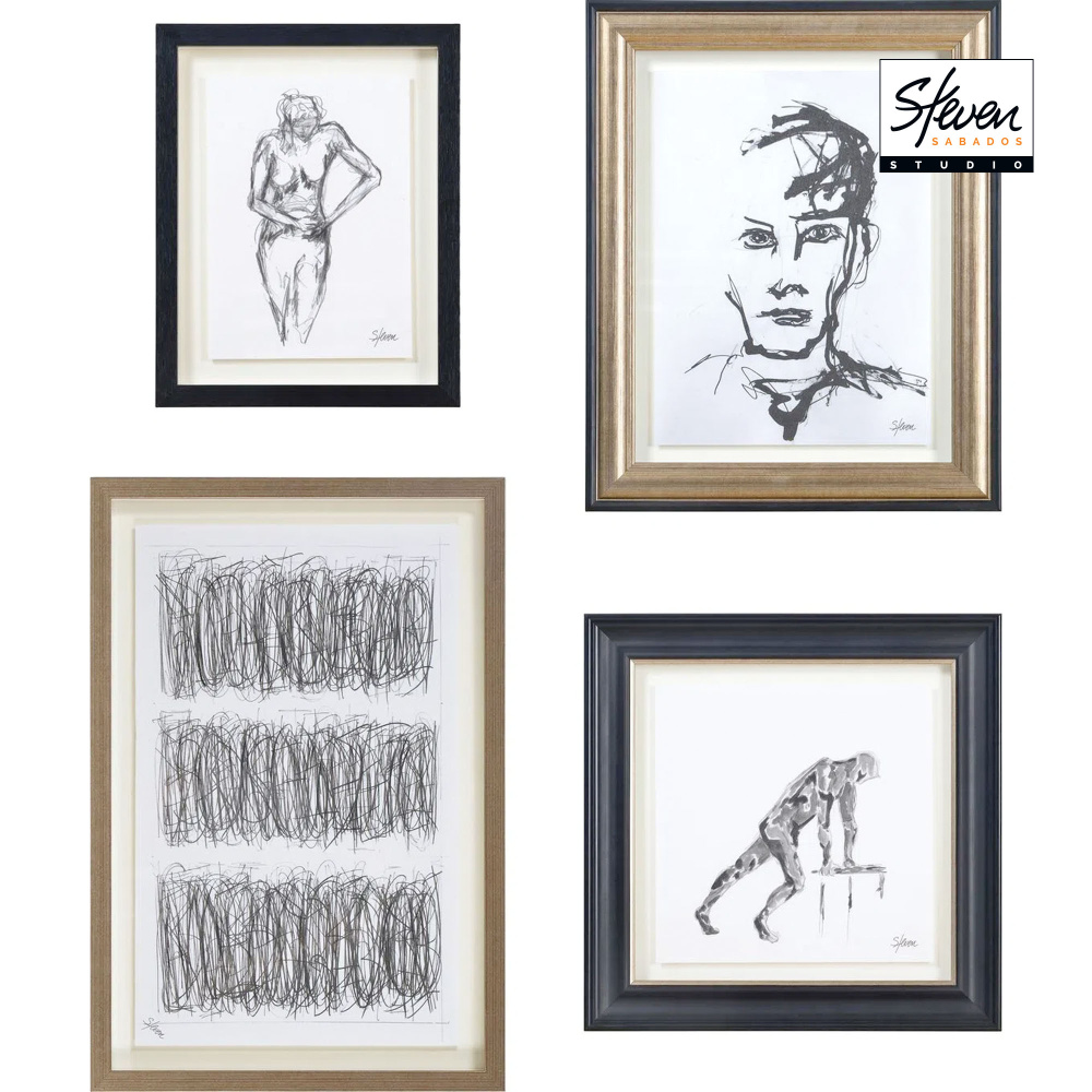 Studio Line - Sketch 4 Piece Wide Wall Art, Black