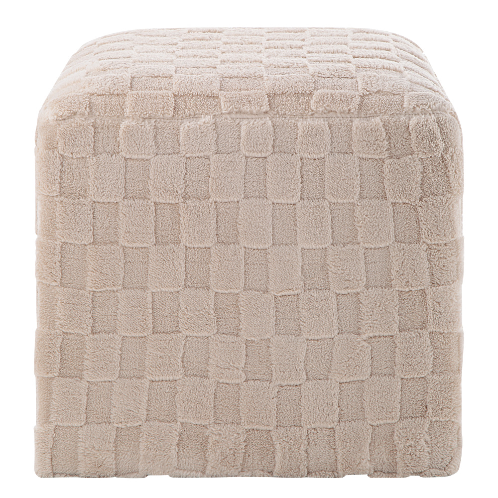 Jenkins Indoor Faux Sherpa Ottoman, Beige