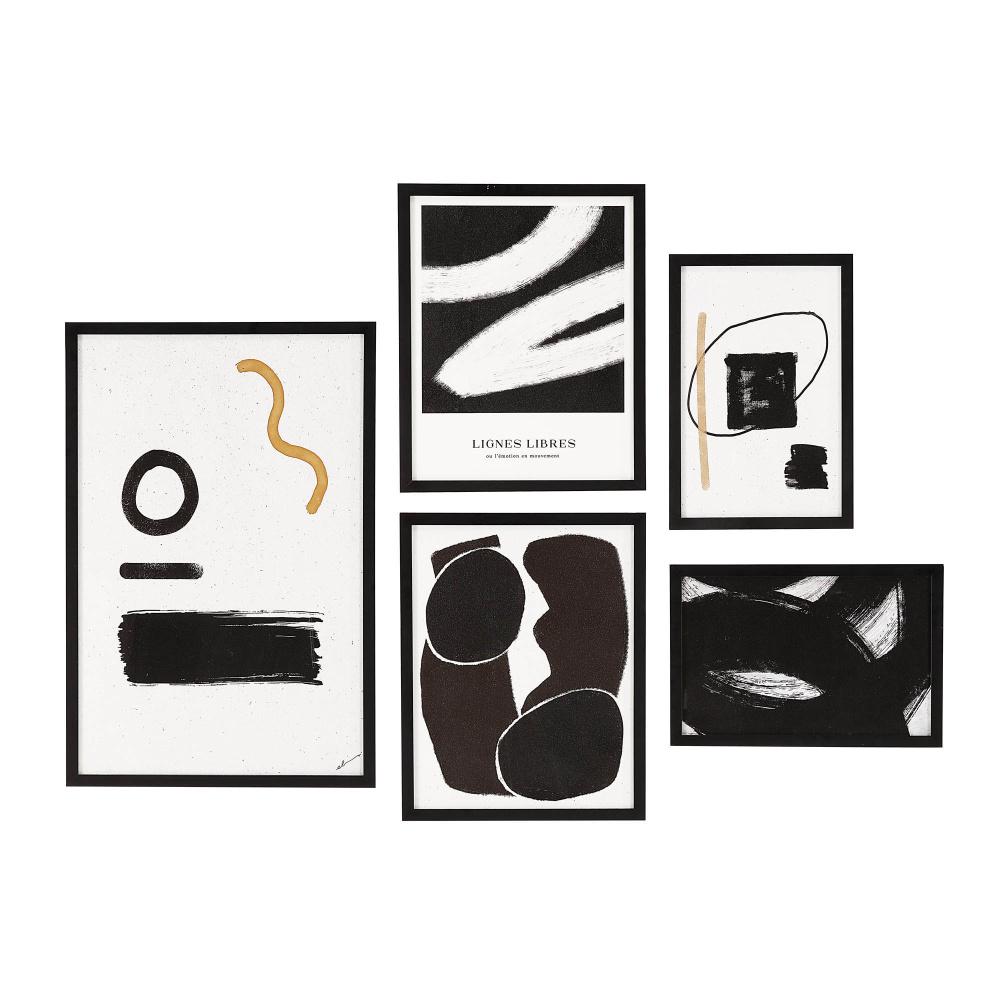 Carife 5 Piece Wide Wall Art, Black