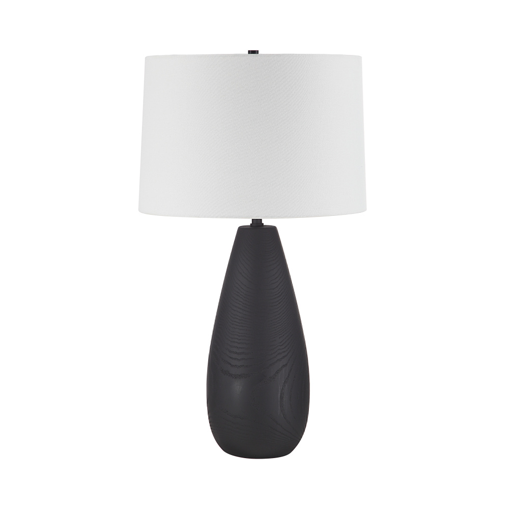 Tala 30&#34; Tall Powder Coated Matte Black Iron Table Lamp with Tapered Linen Shade