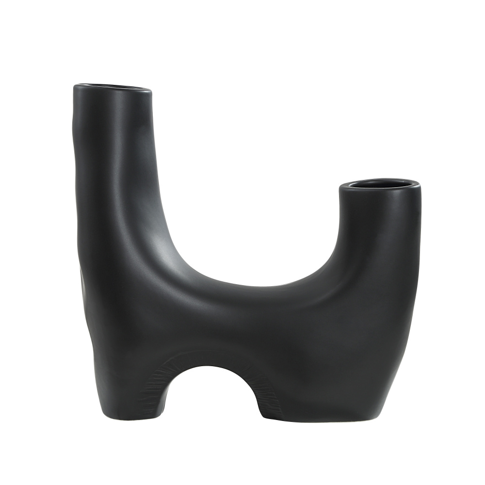 Doppio Indoor Ceramic Vase, Matte Black