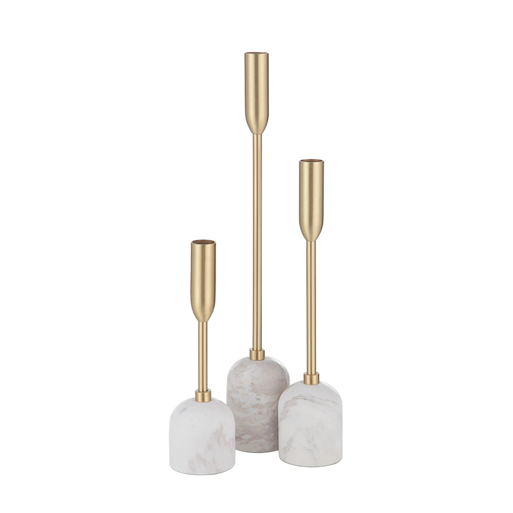 Marchesa Indoor Iron Set of 3 Tapered Candle Holder, Satin Brass