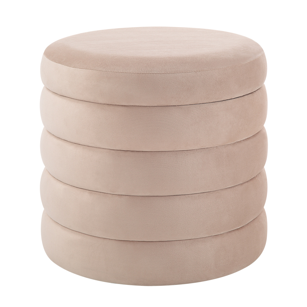 Lloyd Indoor Poly-Velvet Storage Ottoman, Beige