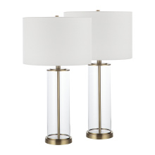Renwil LPT1264-SET2 - Saco 28" Tall Satin Brass Glass Table Lamp with Drum Linen Shade (Set of 2)