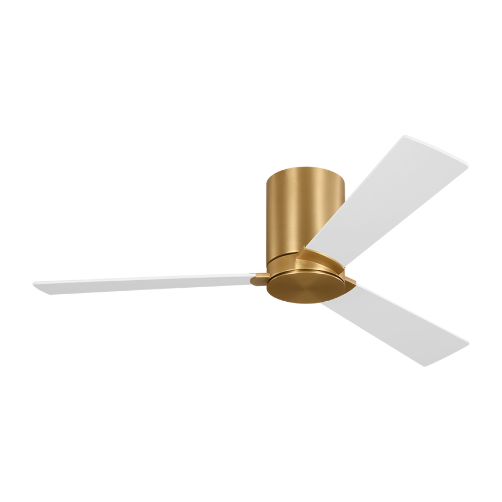 Rozzen 44 Hugger Ceiling Fan in Burnished Brass with Matte White Blades