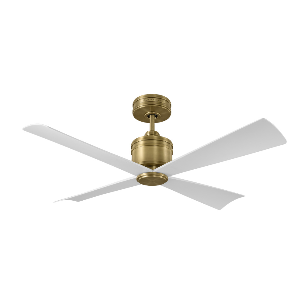 Launceton 44 Ceiling Fan in Hand-Rubbed Antique Brass with Matte White Blades