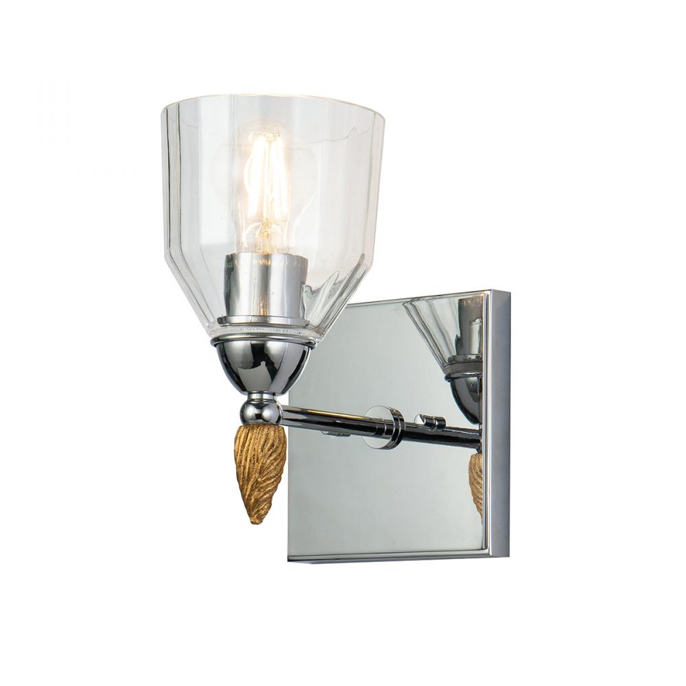 Felice 1 Light Wall Sconce In Polished Chrome With Gold Accents