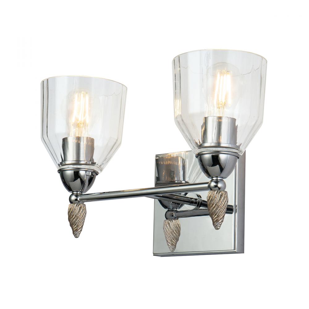 Felice 2 Light Vanity Light In Polished Chrome With Silver Accents