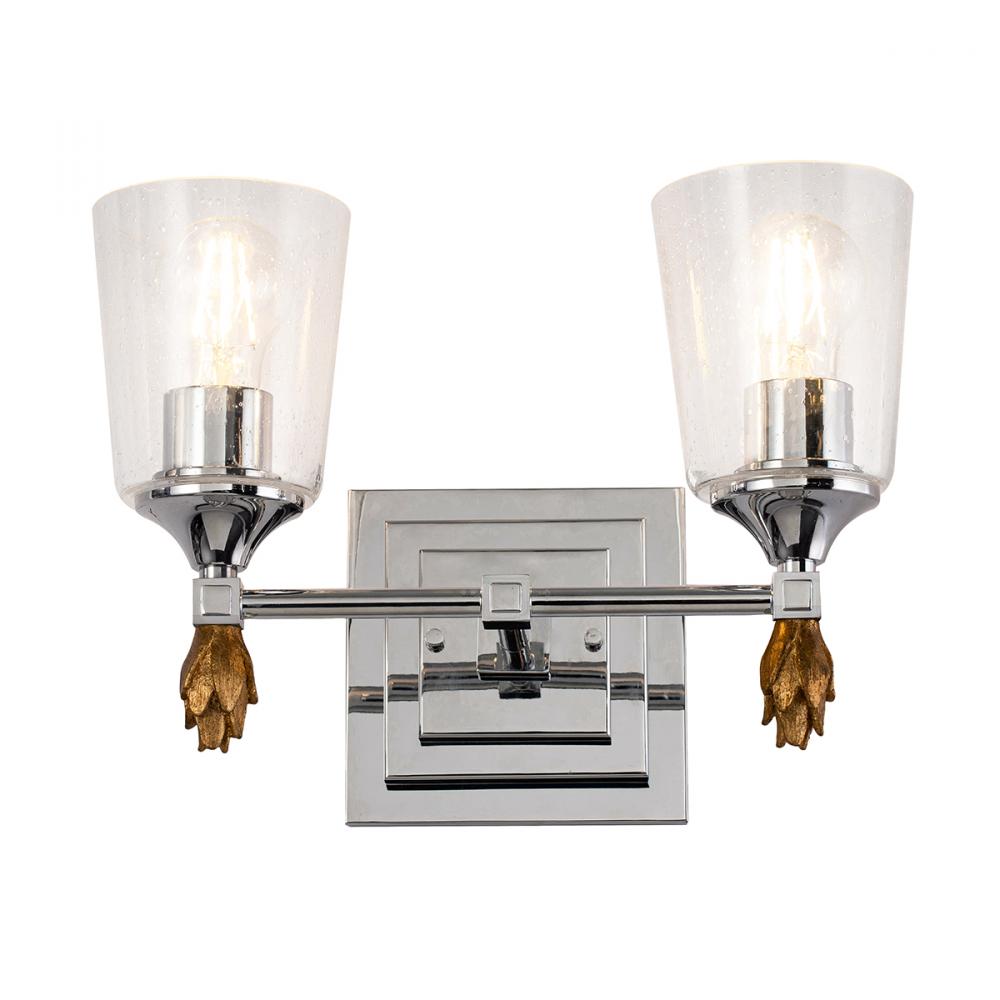 Vetiver 2 Light Vanity Light in Polished Chrome with Gold Accent