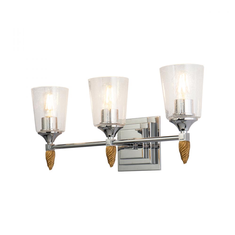 Vetiver 3 Light Vanity Light in Polished Chrome with Gold Accent