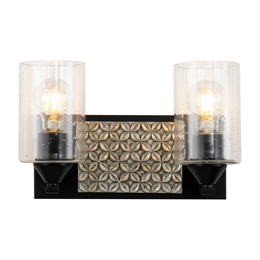 Arcadia 2 Light Vanity in Matte Black and Silver