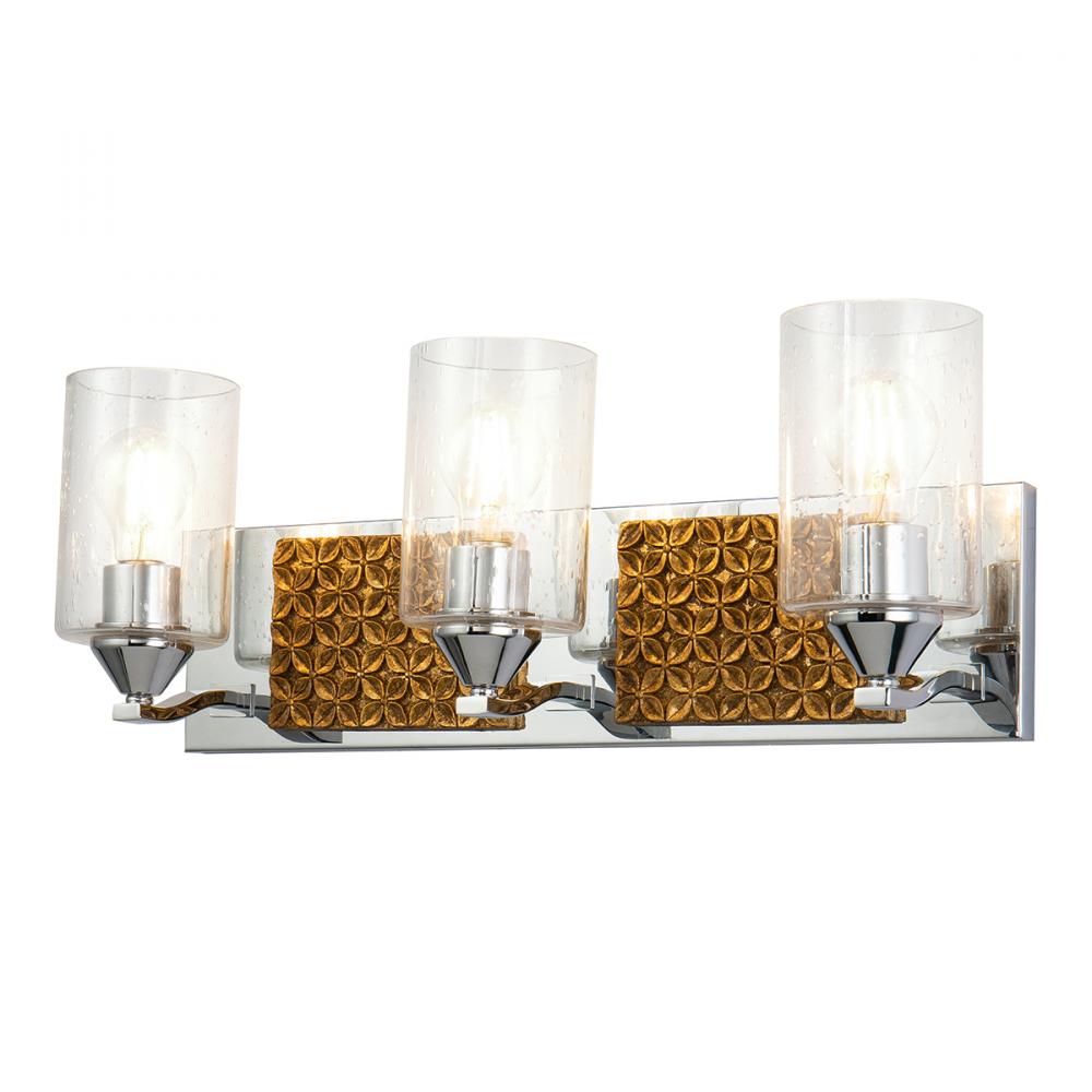 Arcadia 3 Light Vanity in Polished Chrome and Gold